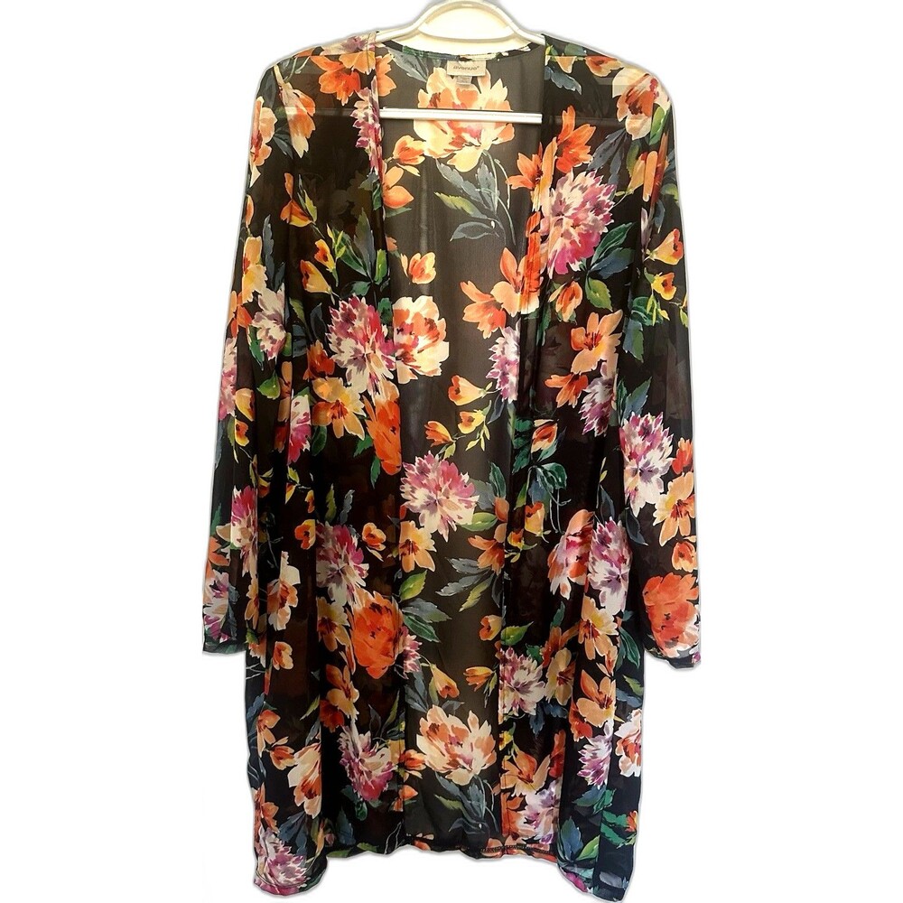 Avenue Plus Size 14/16 Sheer Floral Kimono – Made in USA